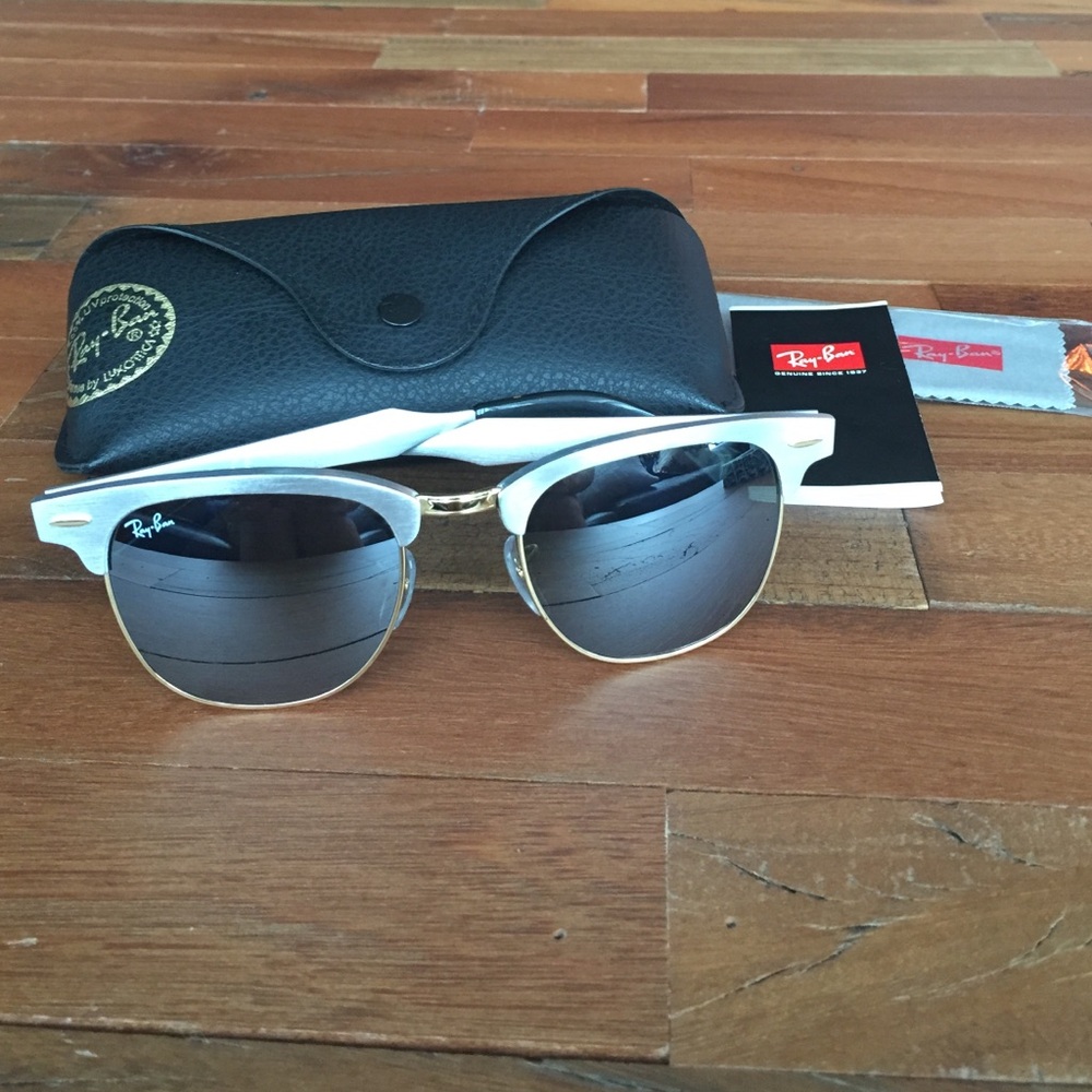 Ray-Ban White and Gold Clubmaster Sunglasses with Dark Lenses